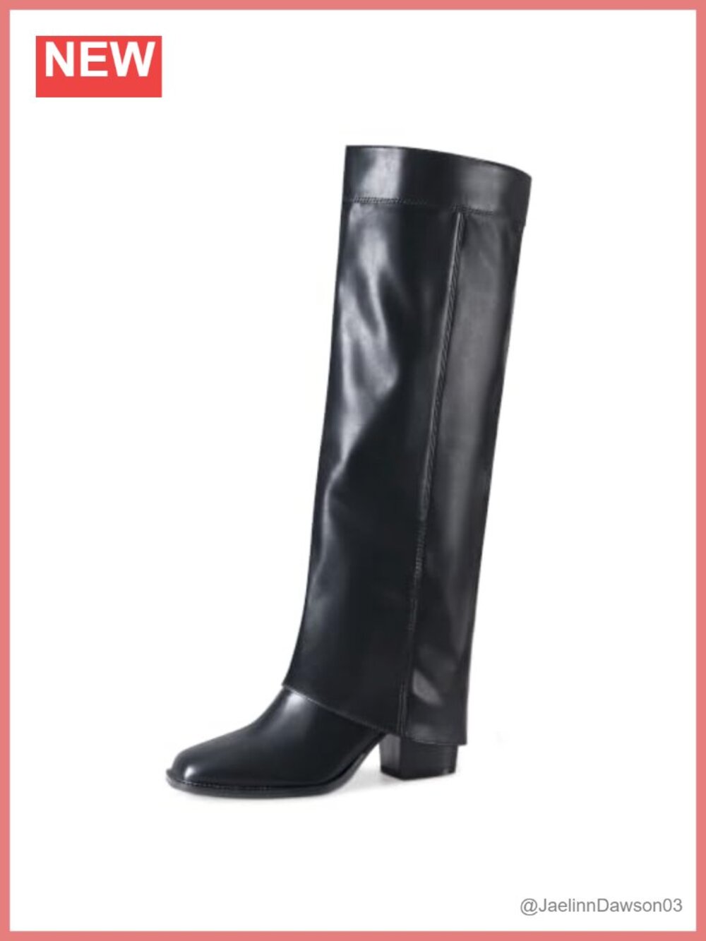 Fold-Over Knee High Boots Block Heel Square Toe Faux Leather